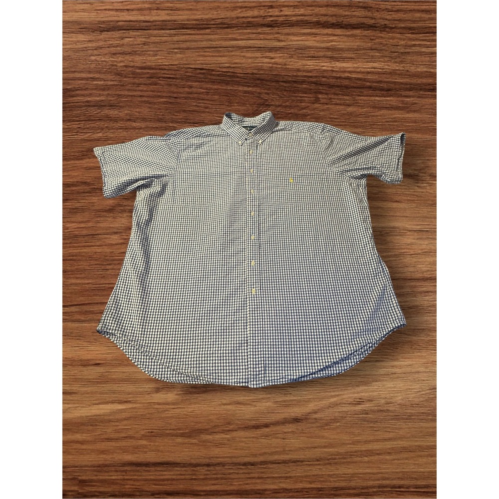 Ralph Lauren Button Down Shirt Mens 3XLT Blue Gingham‎ EUC Short Sleeve Tall